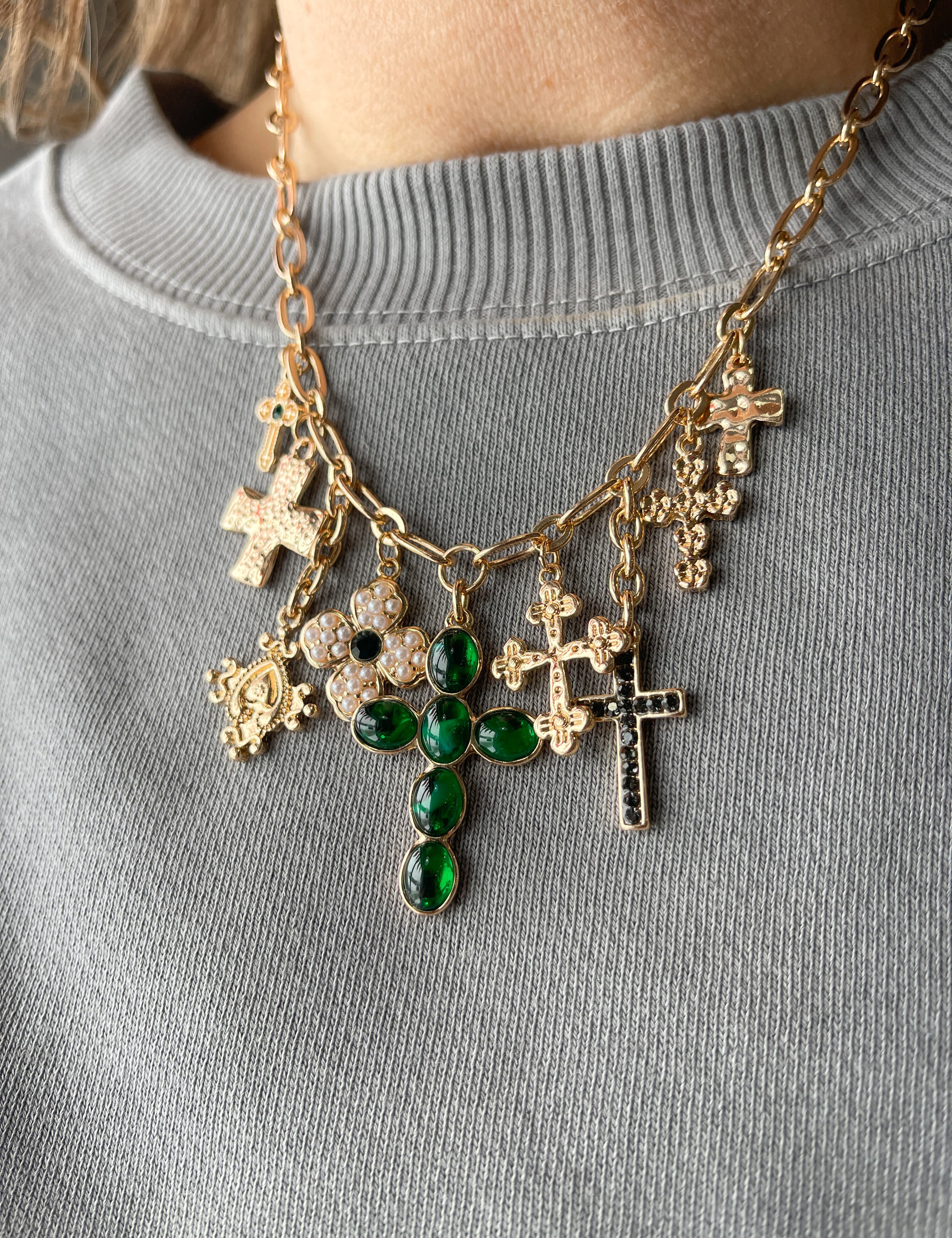 Cross Charm Necklace- Gold - Ana Patricia Boutique