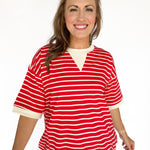 Stripe Oversized Tee- Red - Ana Patricia Boutique
