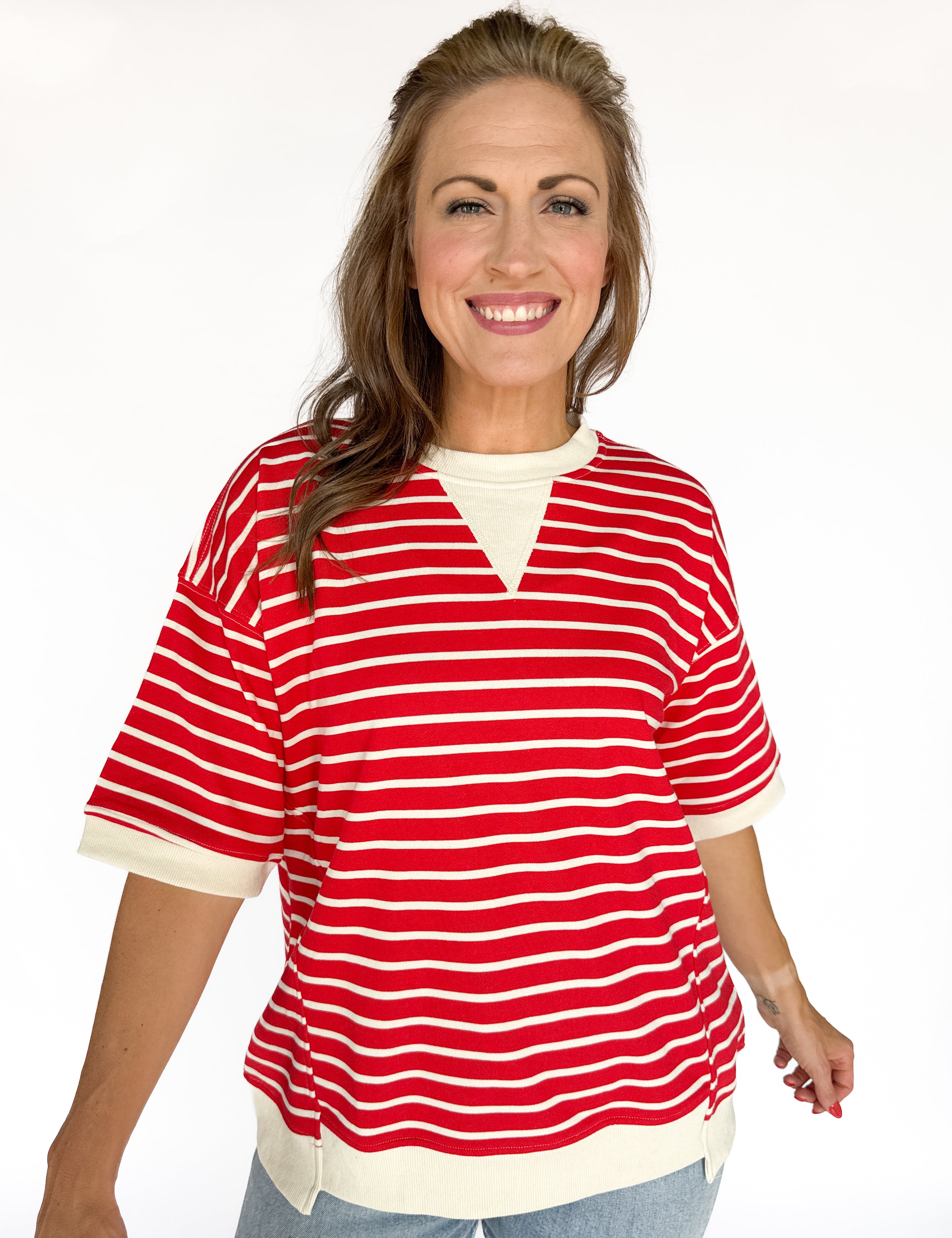 Stripe Oversized Tee- Red - Ana Patricia Boutique