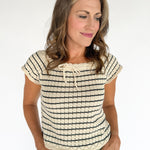 Square Neck Crochet Top- Cream/Black - Ana Patricia Boutique