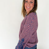 Striped Embroidered Sweater- Pink/Navy