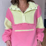 Fleece Pullover Jacket- Neon Pink/Lime