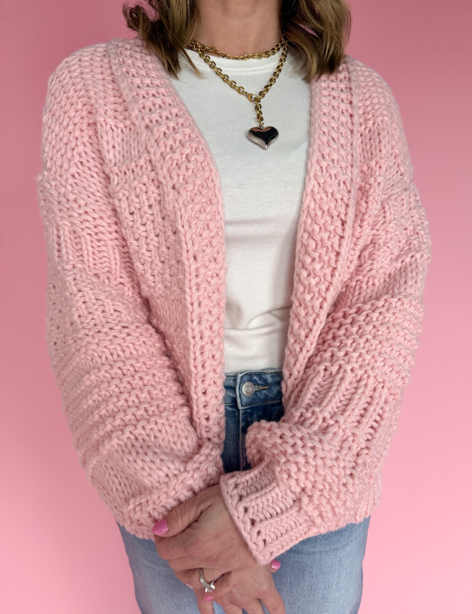 Chunky Knit Cardigan- Pink - Ana Patricia Boutique