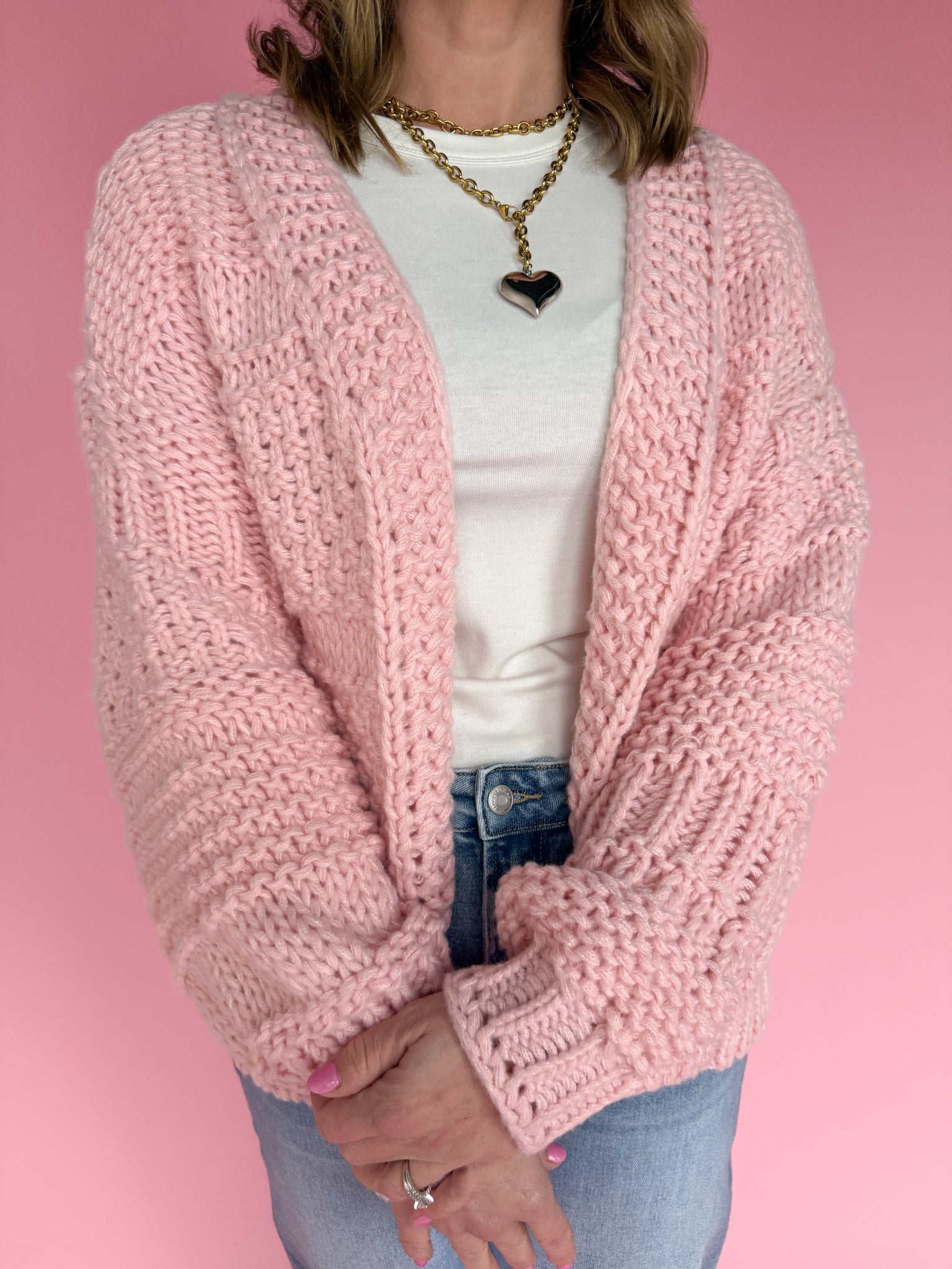 Chunky Knit Cardigan- Pink - Ana Patricia Boutique