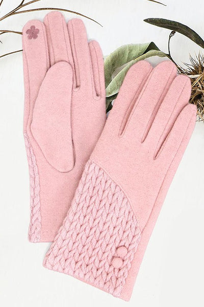 Cable Knit Gloves- Pink