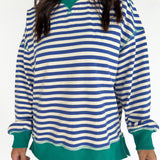 Stripe Comfy Pullover-Royal Blue/Cream