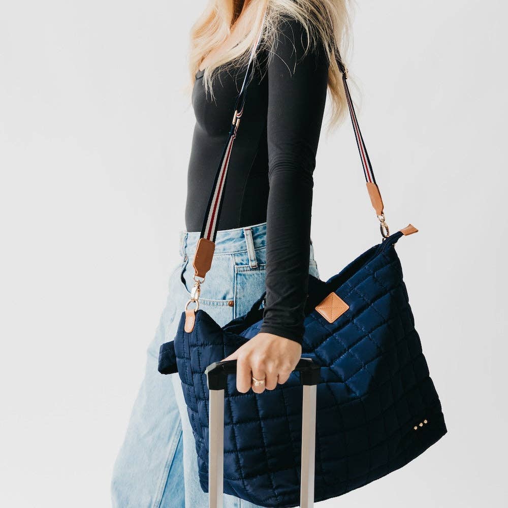 Day Dreamer Quilted Tote Bag- Navy - Ana Patricia Boutique