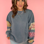 Quilted Sleeve Pullover - Blue - Ana Patricia Boutique