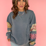 Quilted Sleeve Pullover - Blue - Ana Patricia Boutique