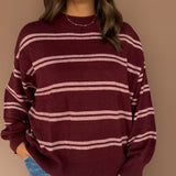 Double Stripe Sweater- Burgundy