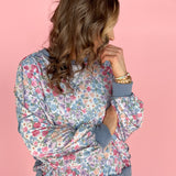 Two Tone Texture Floral Top- Blue