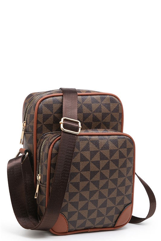 Monogram Crossbody Bag-Coffee/Brown
