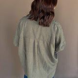 Pinstripe Button Up Top- Chocolate
