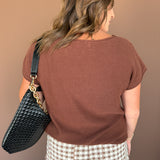 Boxy Raw Hem Sweater- Brown