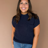 Short Sleeve Sweater-Navy