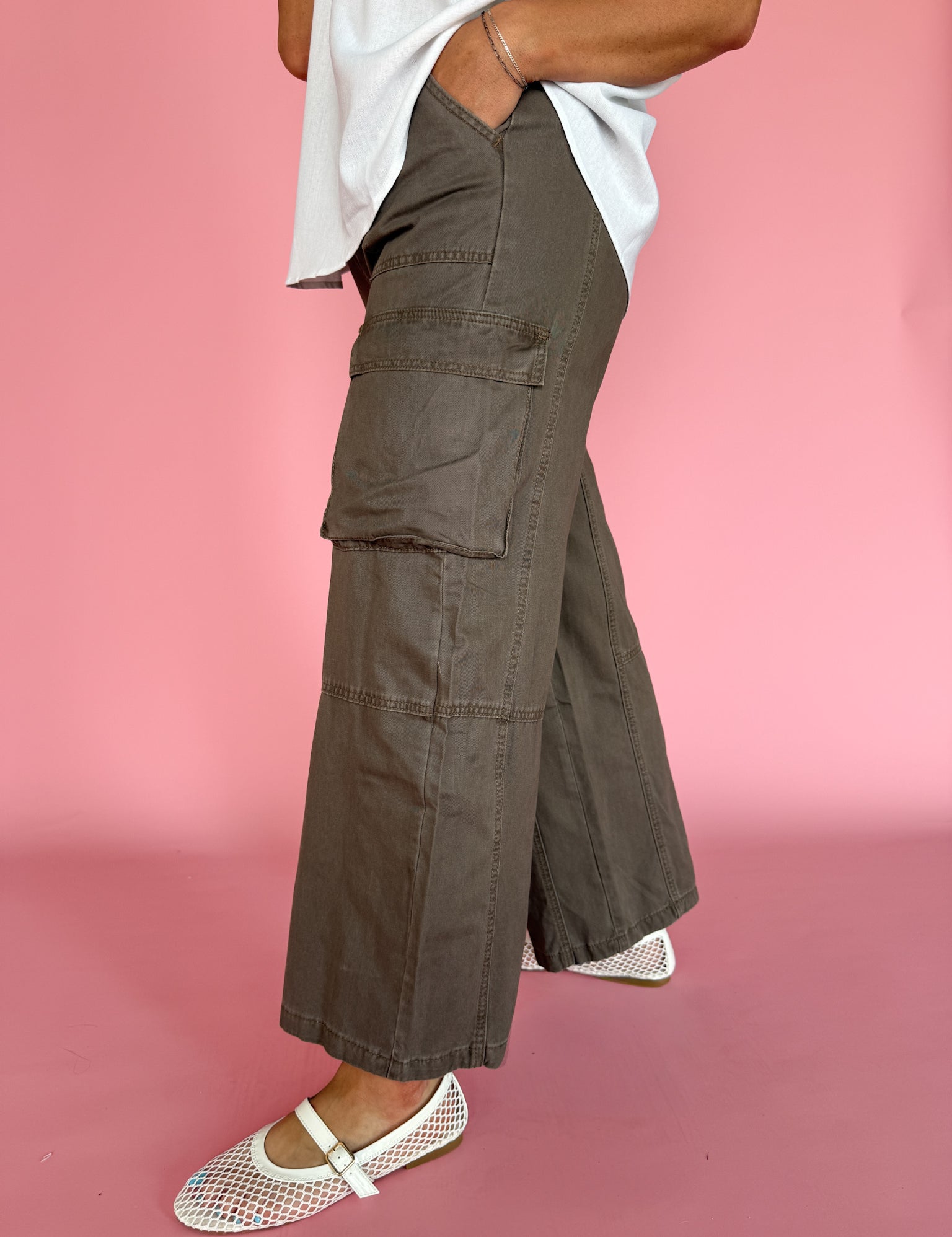 Cargo Wide Leg Pants- Brown - Ana Patricia Boutique