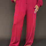 Pintuck Wide Leg Pants- Dk Red