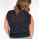 Crewneck Button Down Sweater Top- Black - Ana Patricia Boutique