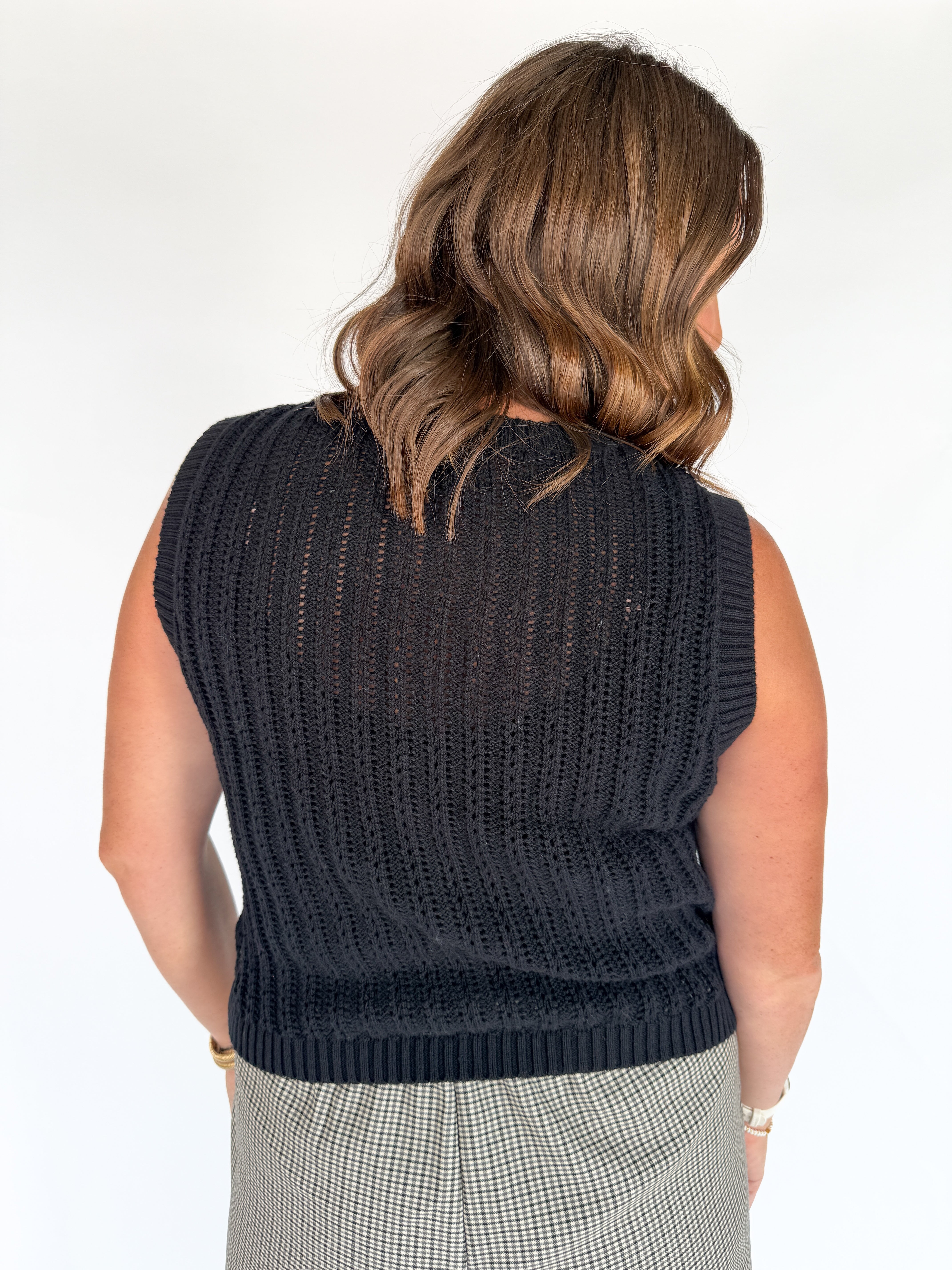Crewneck Button Down Sweater Top- Black - Ana Patricia Boutique