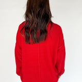 V Neck Waffleknit Cardigan- Red