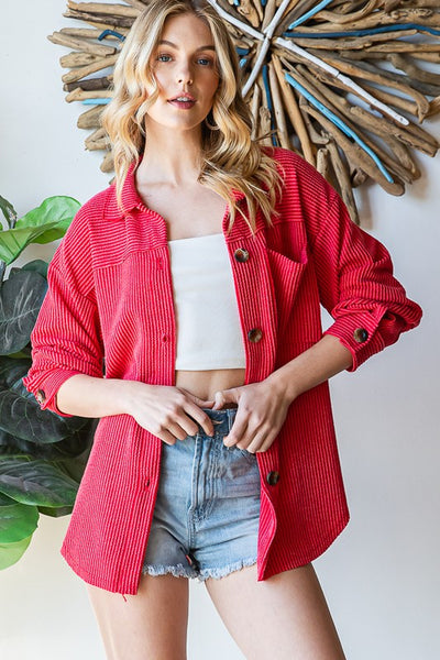 Staple Style Button Up- Red