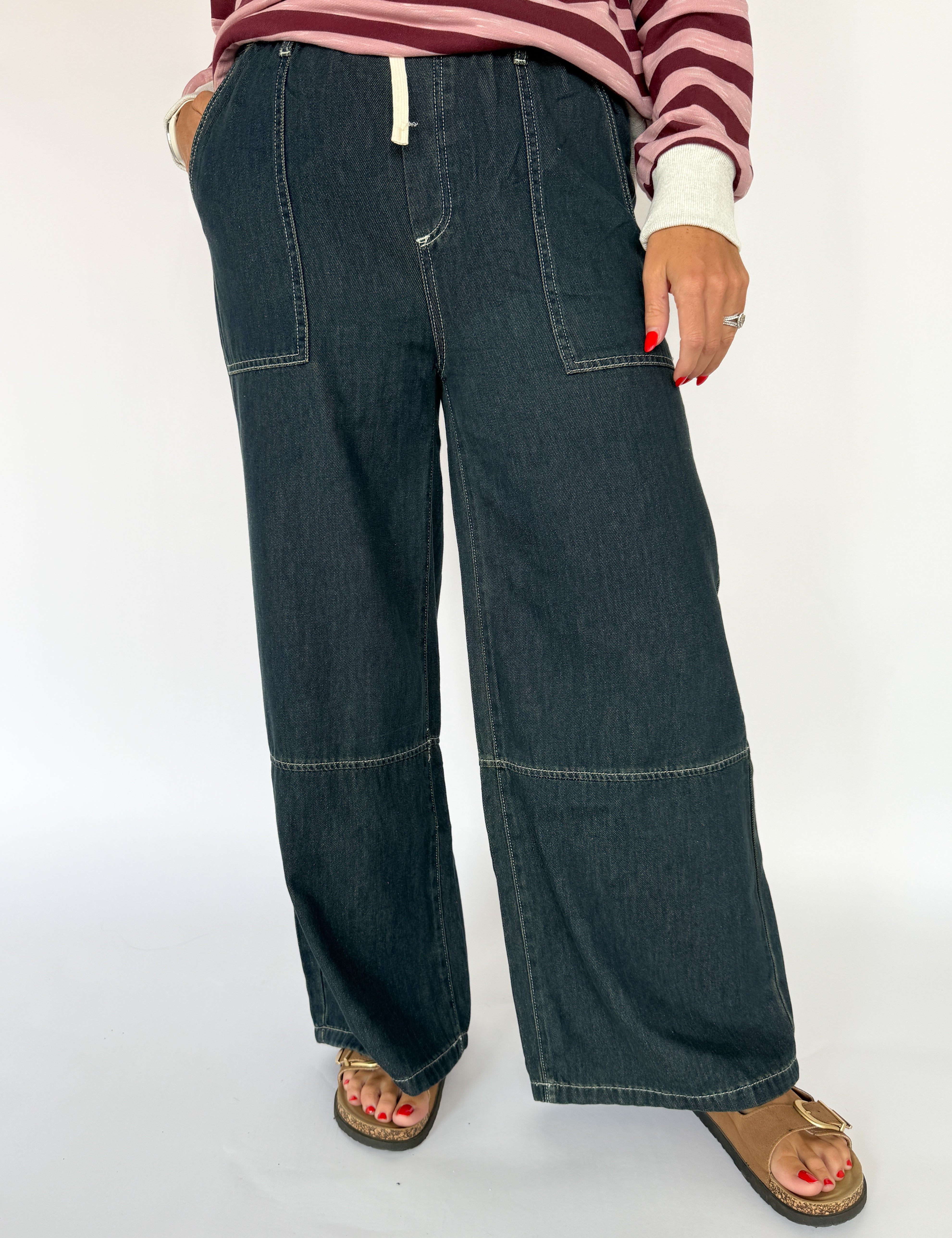Wide Leg Denim Pants- Dk Denim - Ana Patricia Boutique