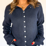Classic Button Cardigan Top- Navy - Ana Patricia Boutique
