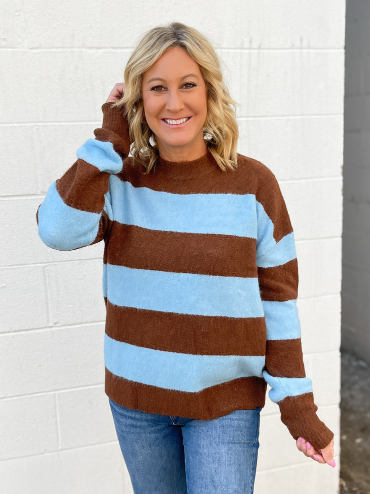 The Bailey Stripe Sweater- Blue/Brown