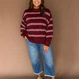 Double Stripe Sweater- Burgundy