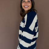 Thick Stripe Sweater- Navy