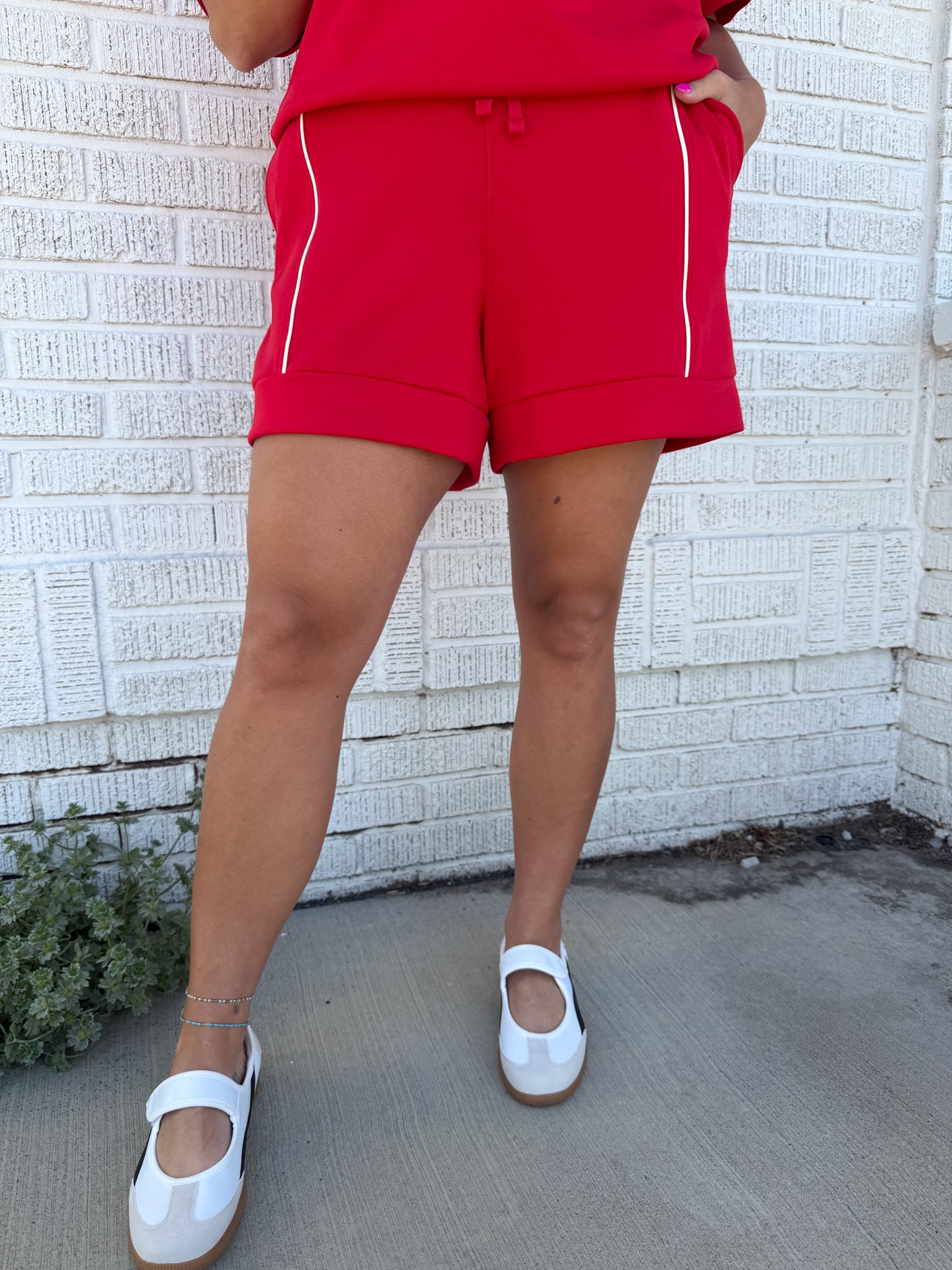 A Line Piping Shorts- Red - Ana Patricia Boutique