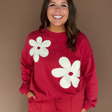 Floral Applique Crewneck- Dark Red