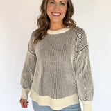 Two Tone Crewneck Sweater- Black
