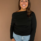 Knit Off Shoulder Top- Black