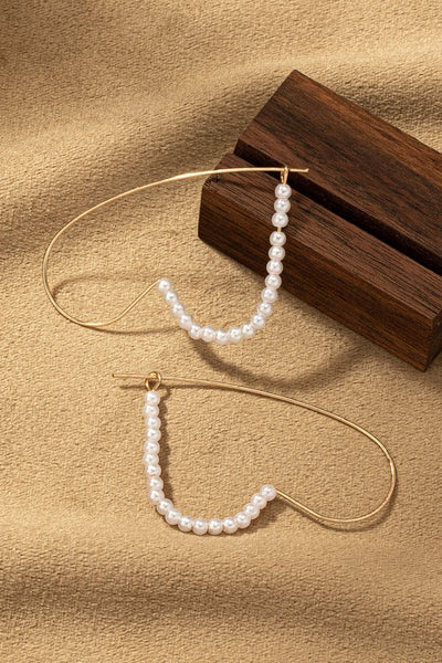 Heart Wire Earrings- Gold/Pearl