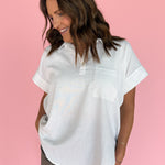 Collared Woven Top- White - Ana Patricia Boutique