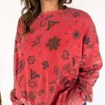 Floral Print Pullover- Boho Red - Ana Patricia Boutique
