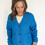 V Neck Waffleknit Cardigan- Blue - Ana Patricia Boutique