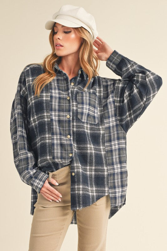 The Noelle Plaid Button Up- Navy