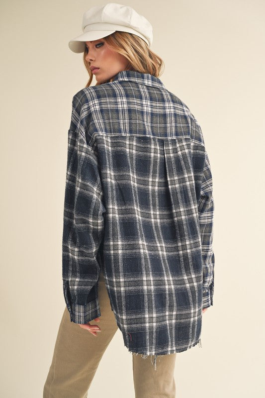 The Noelle Plaid Button Up- Navy