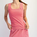 Mineral Wash Ribbed Tank: Coral - Ana Patricia Boutique