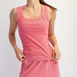 Mineral Wash Ribbed Tank: Coral - Ana Patricia Boutique