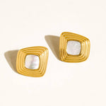Enamel Square Earrings- White - Ana Patricia Boutique