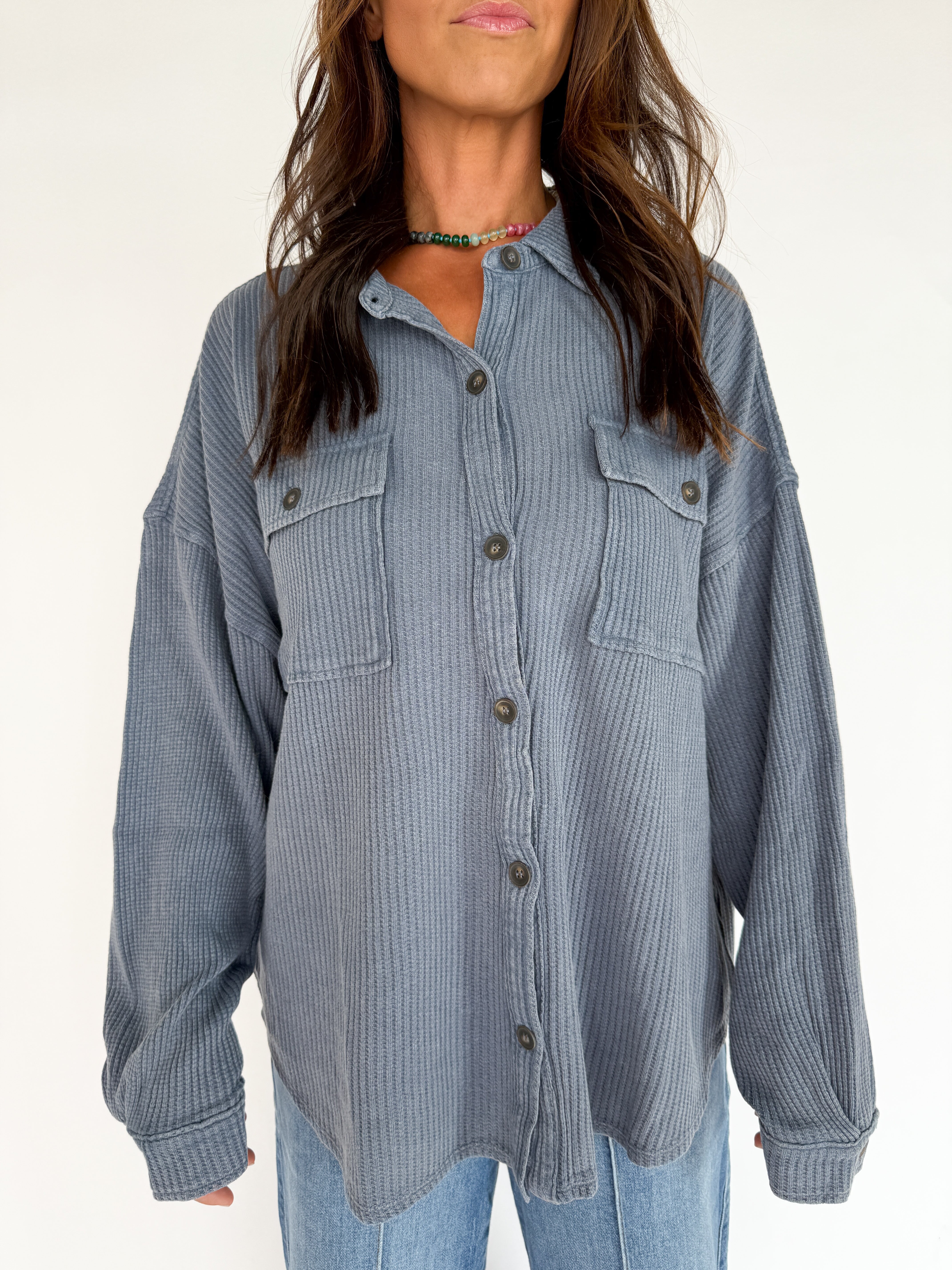 Mineral Wash Shacket-Deep Navy - Ana Patricia Boutique