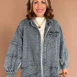 Floral Embroidery Denim Button Up