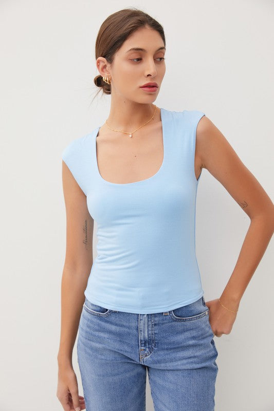 Basic Cap Sleeve Tank- Sky Blue