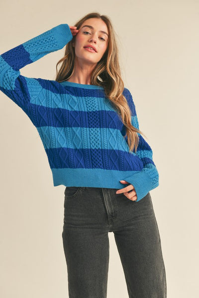 Two Tone Stripe Sweater- Blue