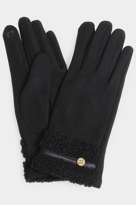 Teddy Faux Fur Gloves- Black