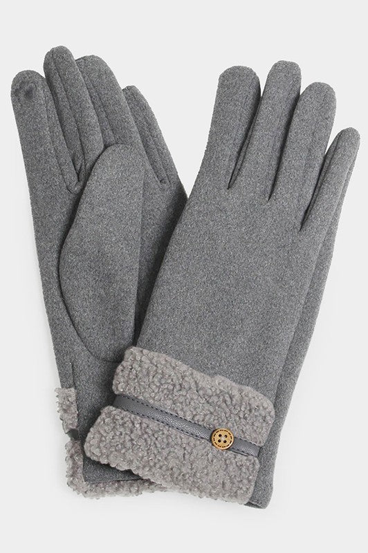 Teddy Faux Fur Gloves- Grey