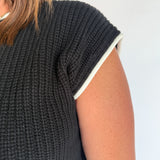 Contrast Trim Sweater Top- Black - Ana Patricia Boutique